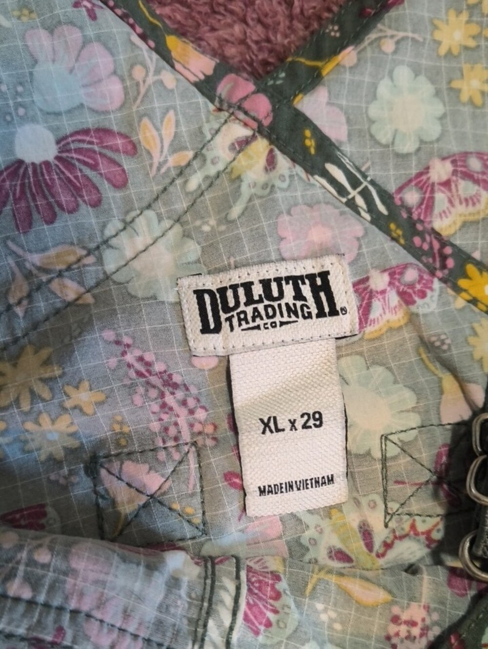 Duluth Trading Co Multicolor Floral Overalls Pajama Set on Purple Ground - Picture 4 of 4